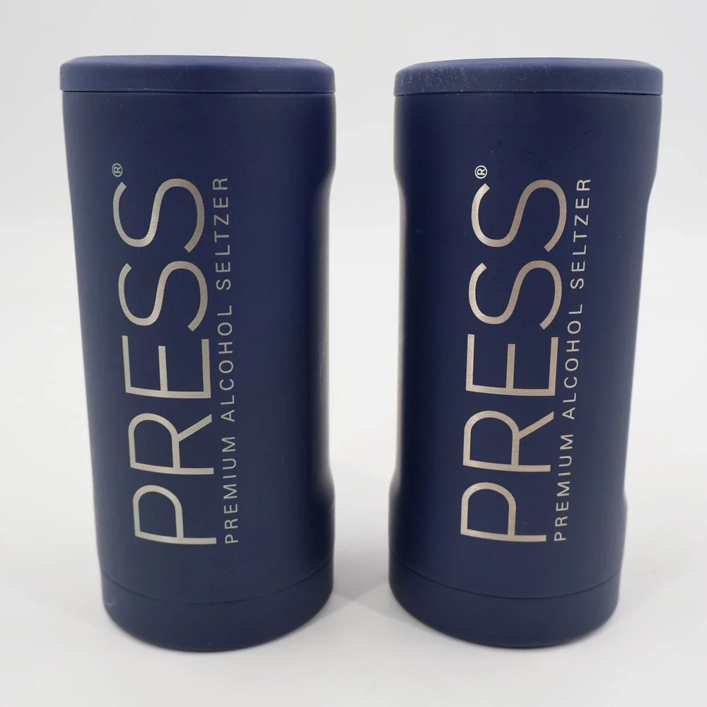 BruMate Hopsulator Slim Can Cooler Set 2 Navy Blue 12oz PRESS Seltzer Insulated
